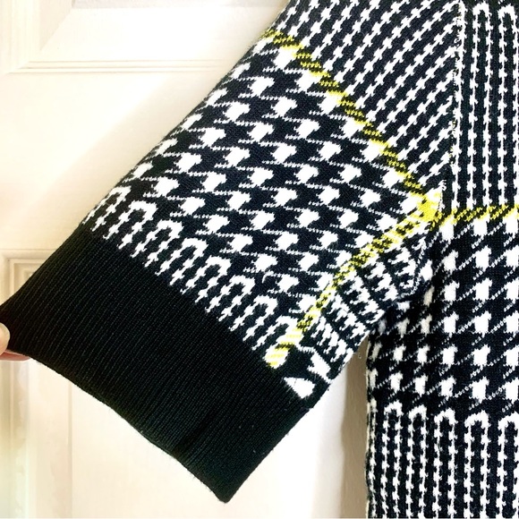 Tahari Short Sleeve Sweater, Black & White Houndstooth Neon Yellow Autumn Office - Picture 4 of 9